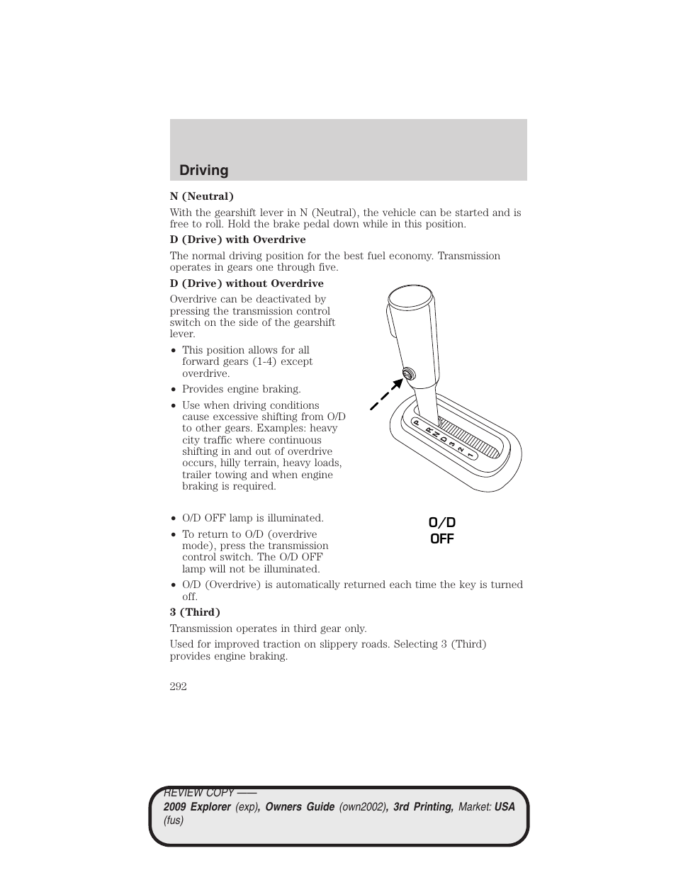 Driving | FORD 2009 Explorer v.3 User Manual | Page 292 / 405