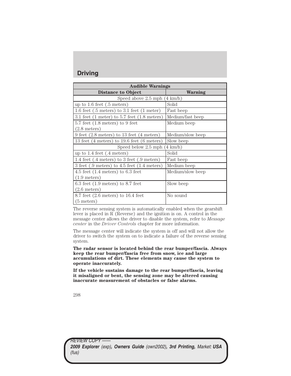 Driving | FORD 2009 Explorer v.3 User Manual | Page 298 / 405