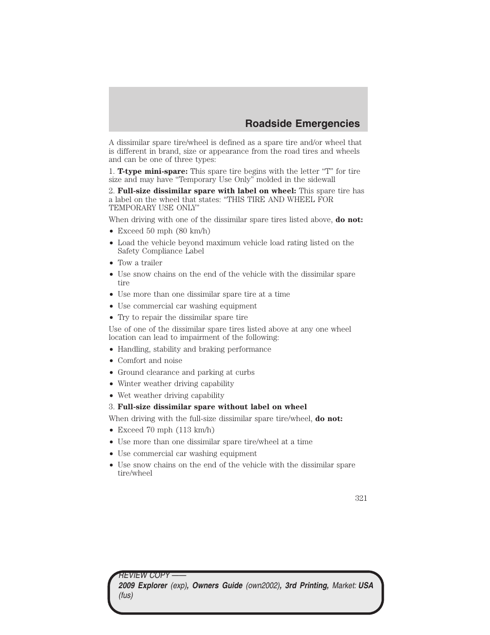 Roadside emergencies | FORD 2009 Explorer v.3 User Manual | Page 321 / 405