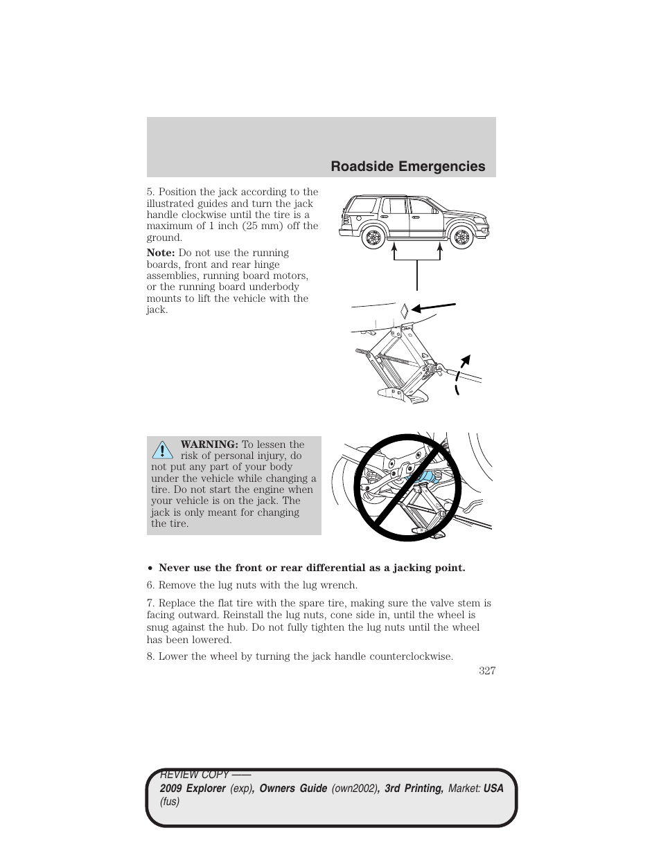 Roadside emergencies | FORD 2009 Explorer v.3 User Manual | Page 327 / 405