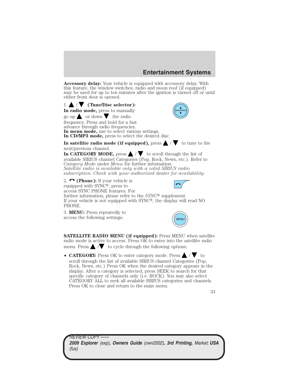 Entertainment systems | FORD 2009 Explorer v.3 User Manual | Page 33 / 405