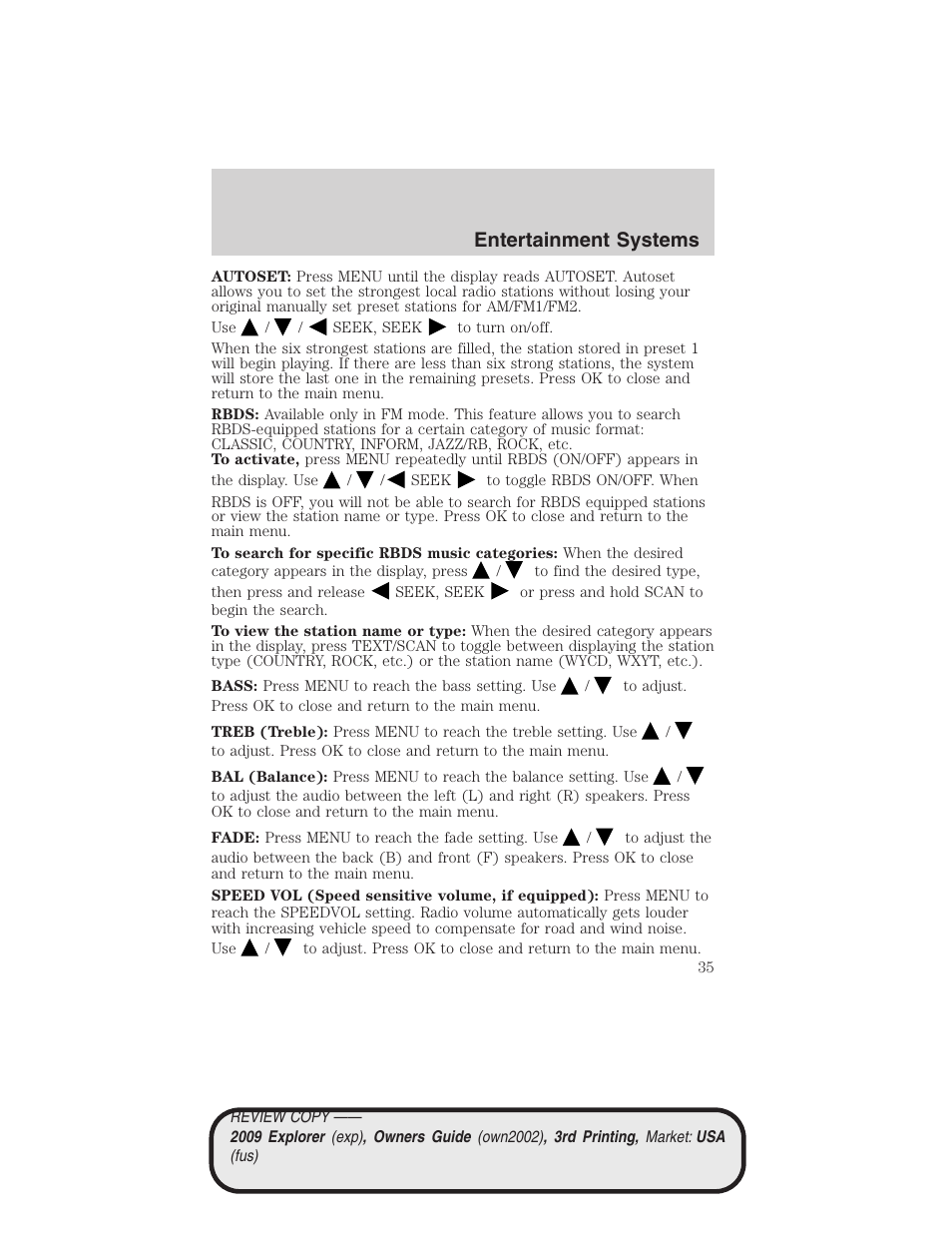 Entertainment systems | FORD 2009 Explorer v.3 User Manual | Page 35 / 405