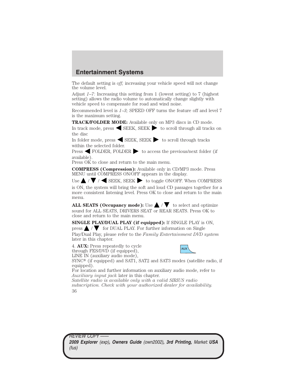 Entertainment systems | FORD 2009 Explorer v.3 User Manual | Page 36 / 405