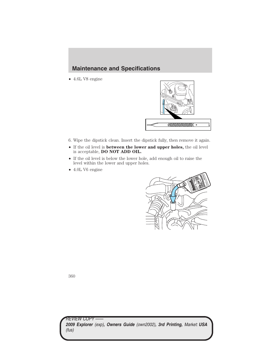 Maintenance and specifications | FORD 2009 Explorer v.3 User Manual | Page 360 / 405