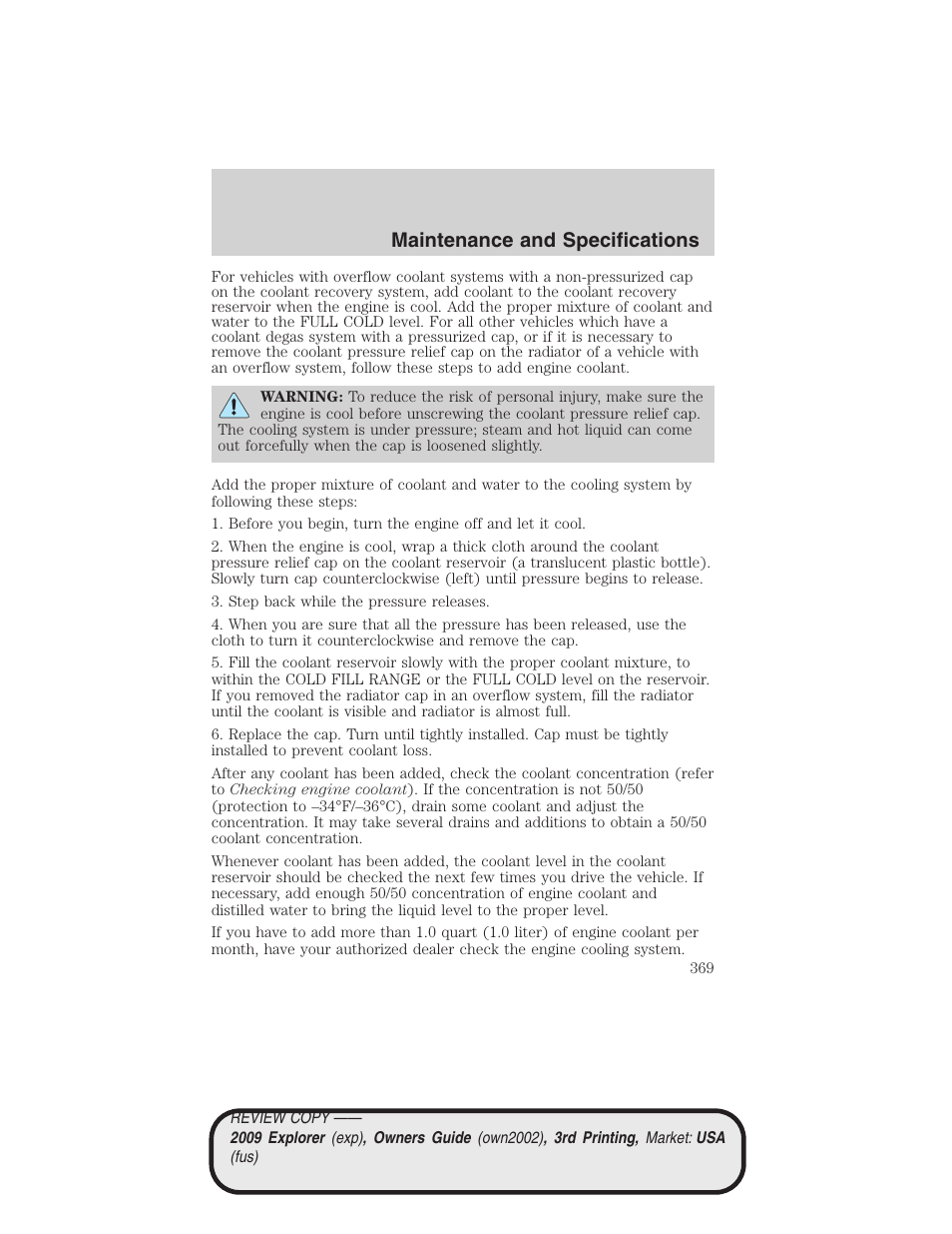 Maintenance and specifications | FORD 2009 Explorer v.3 User Manual | Page 369 / 405