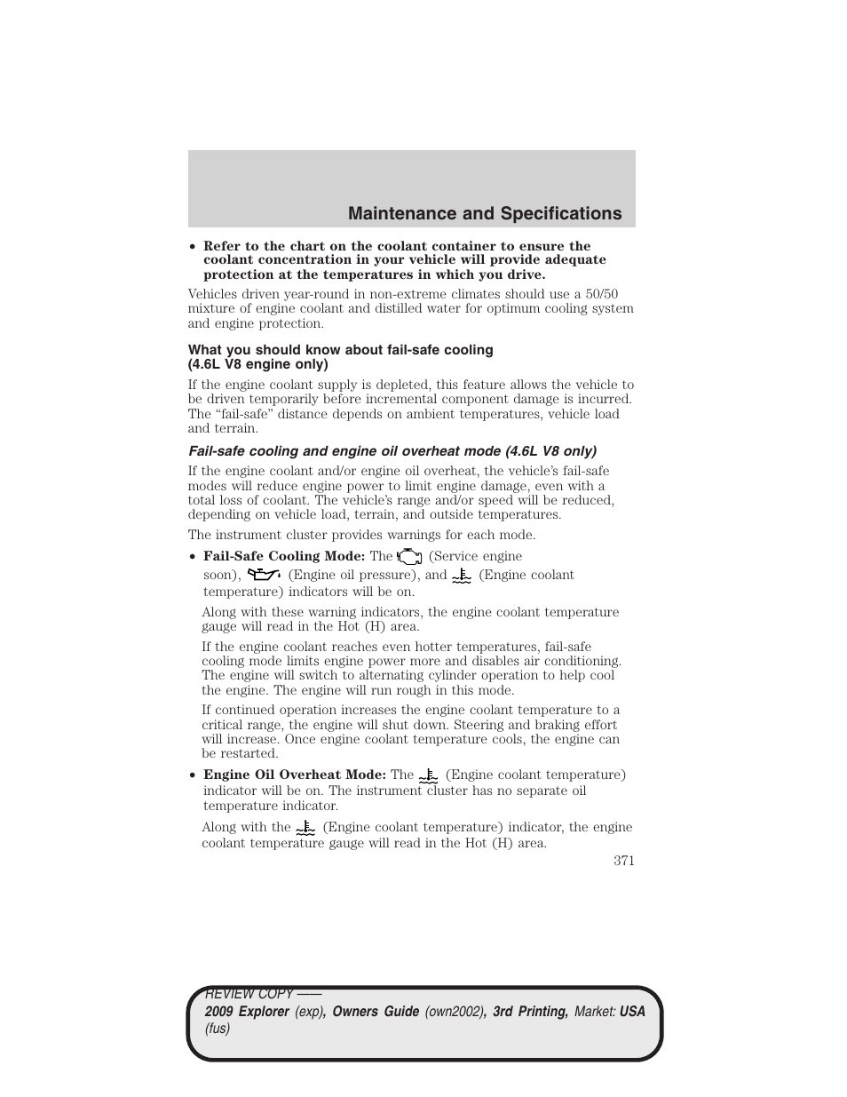 Maintenance and specifications | FORD 2009 Explorer v.3 User Manual | Page 371 / 405