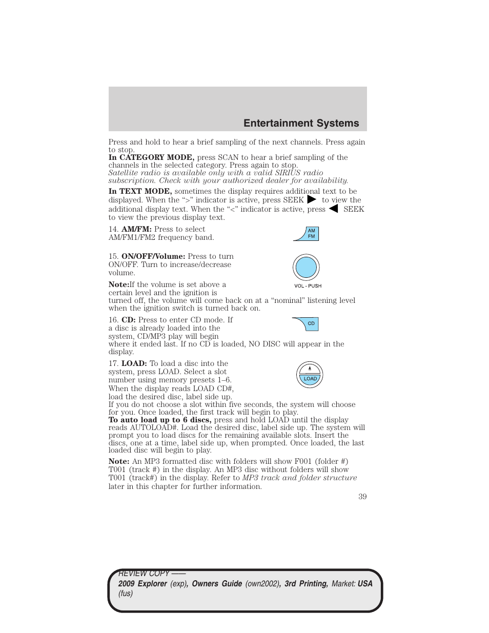 Entertainment systems | FORD 2009 Explorer v.3 User Manual | Page 39 / 405