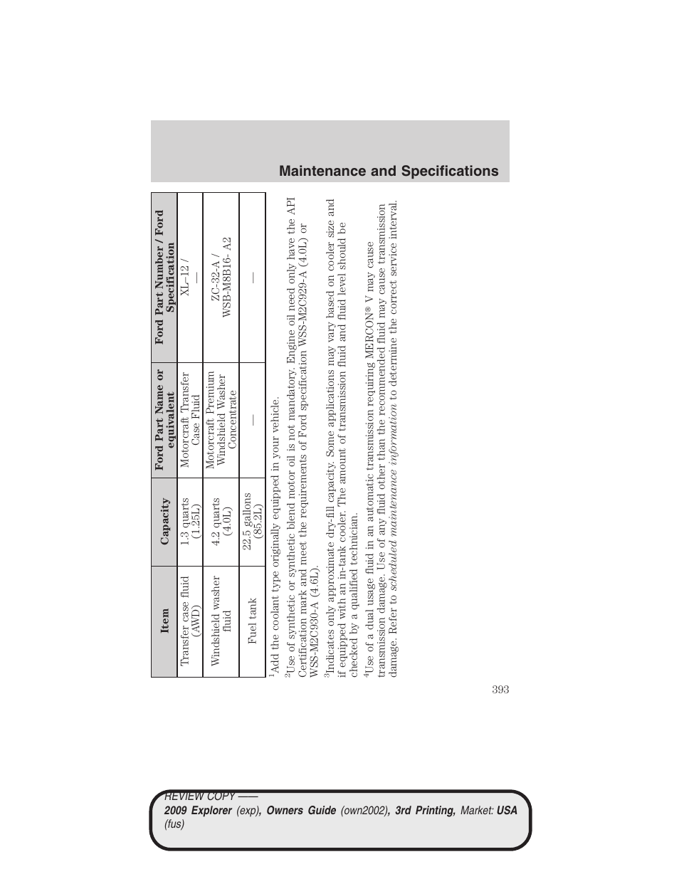 Maintenance and specifications | FORD 2009 Explorer v.3 User Manual | Page 393 / 405