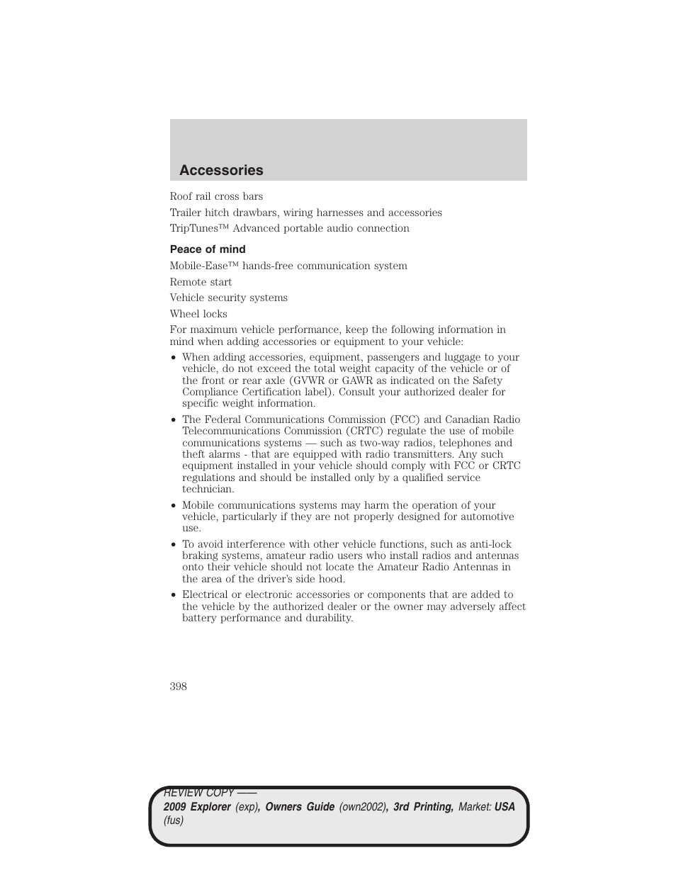 Peace of mind, Accessories | FORD 2009 Explorer v.3 User Manual | Page 398 / 405