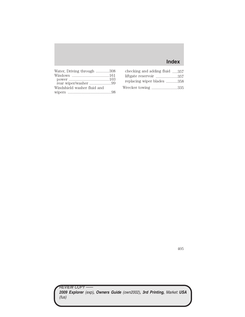 Index | FORD 2009 Explorer v.3 User Manual | Page 405 / 405