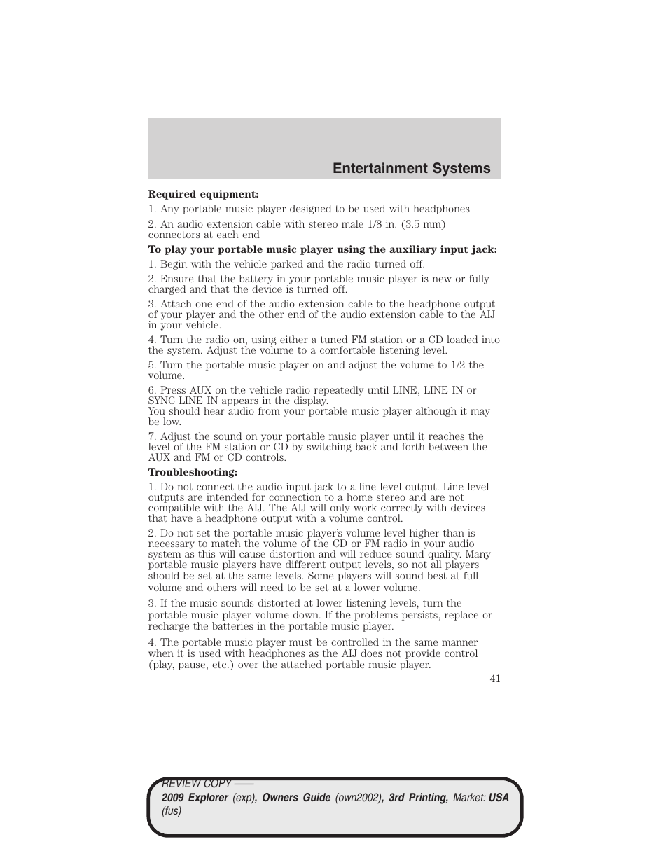 Entertainment systems | FORD 2009 Explorer v.3 User Manual | Page 41 / 405