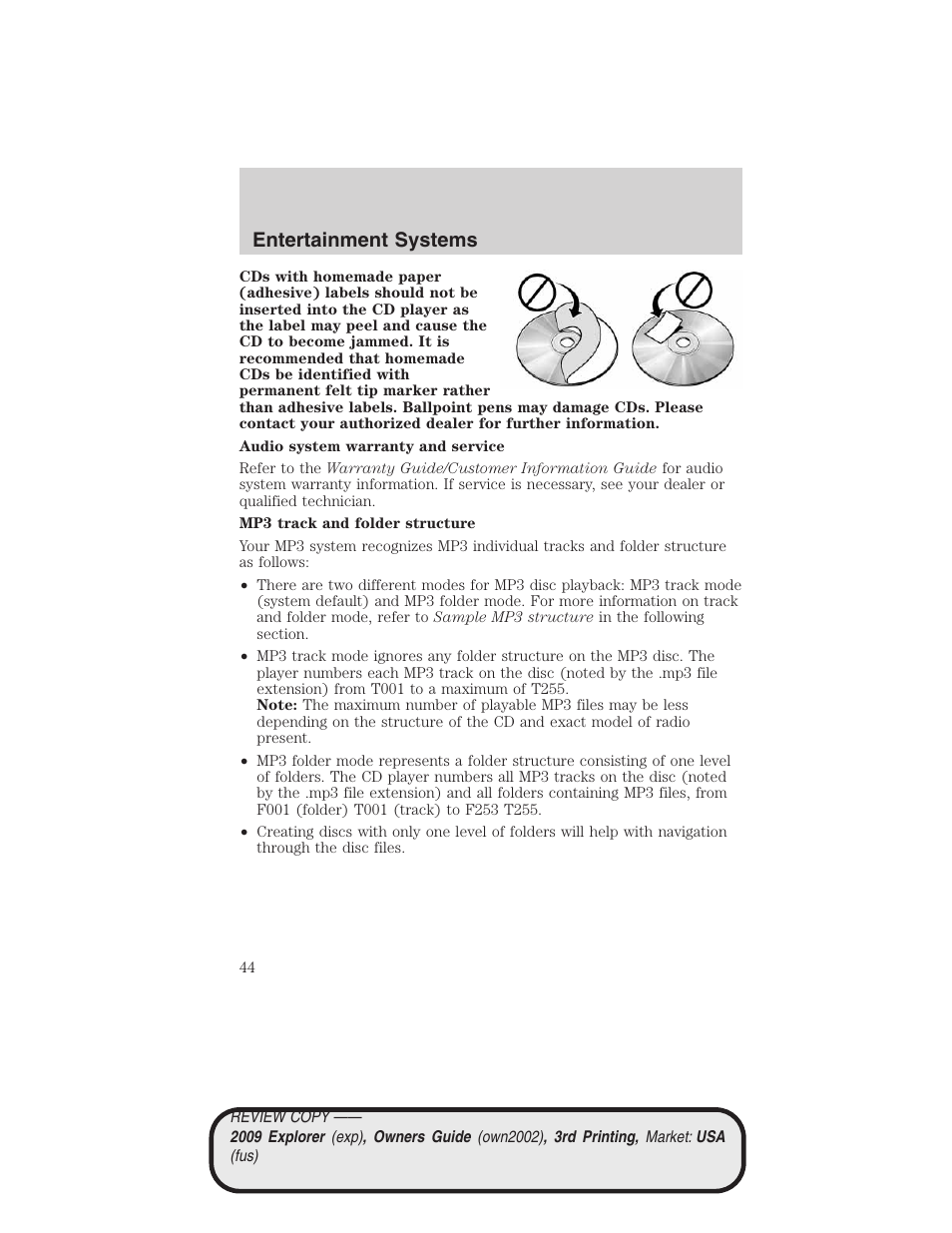 Entertainment systems | FORD 2009 Explorer v.3 User Manual | Page 44 / 405