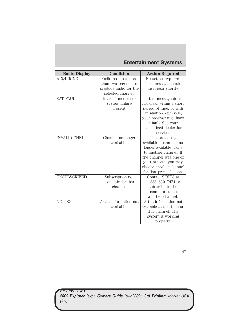 Entertainment systems | FORD 2009 Explorer v.3 User Manual | Page 47 / 405