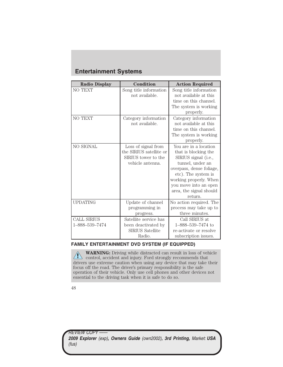 Family entertainment dvd system (if equipped), Family entertainment system, Entertainment systems | FORD 2009 Explorer v.3 User Manual | Page 48 / 405