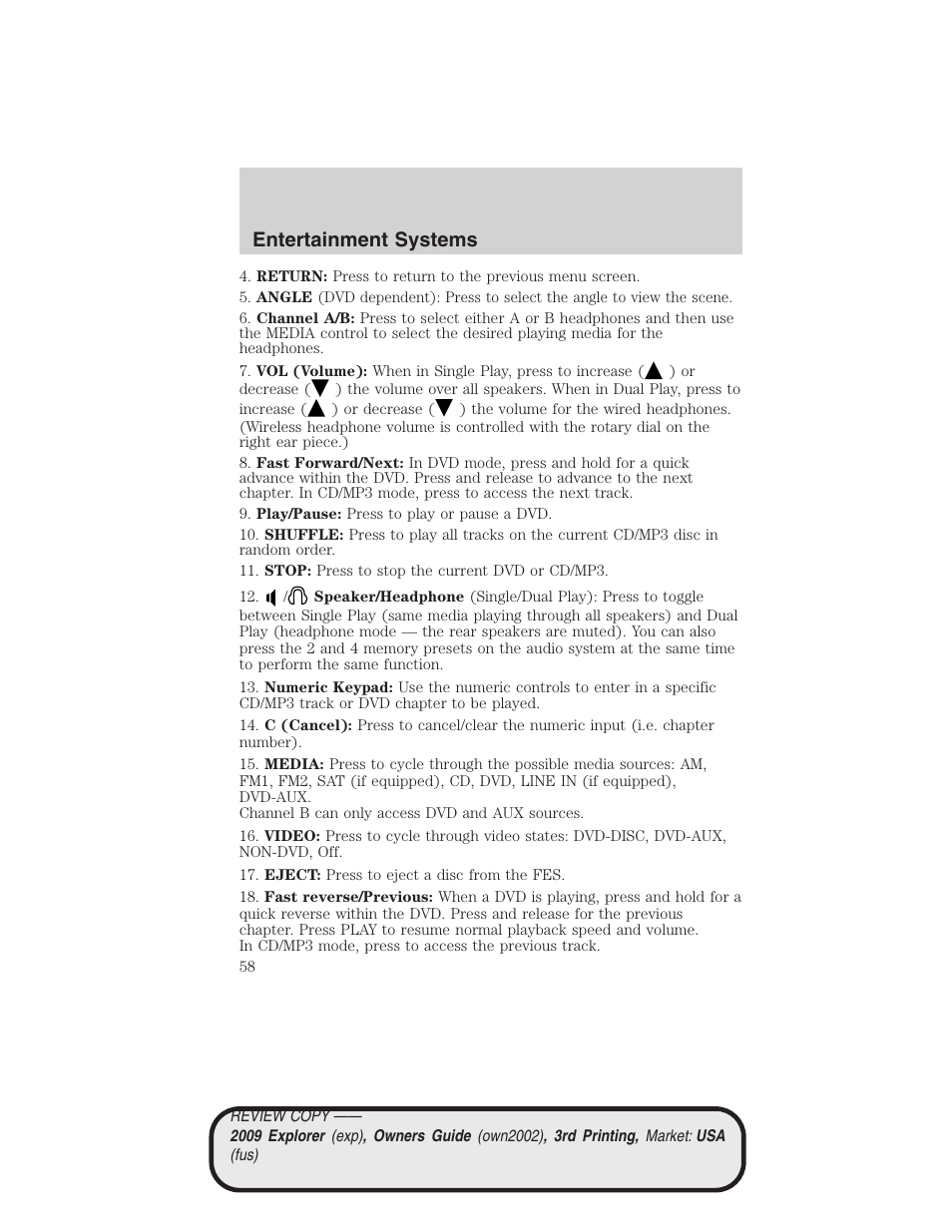 Entertainment systems | FORD 2009 Explorer v.3 User Manual | Page 58 / 405