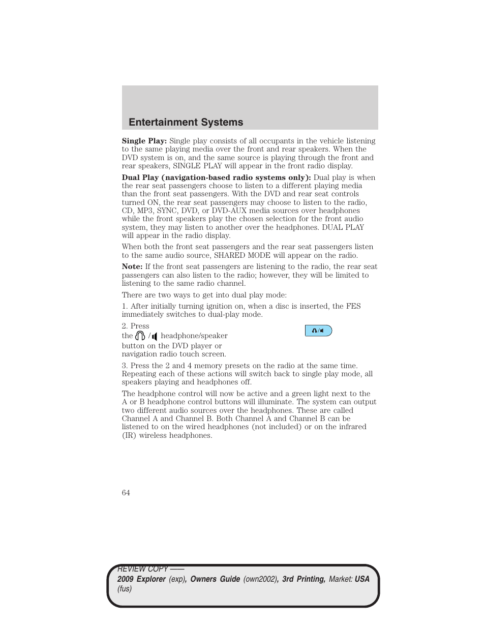 Entertainment systems | FORD 2009 Explorer v.3 User Manual | Page 64 / 405