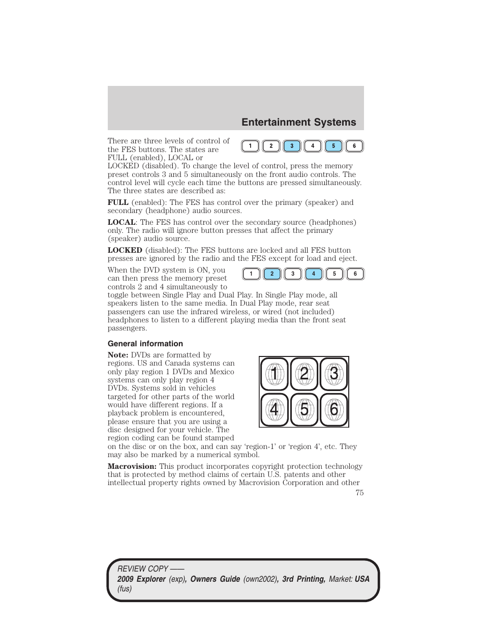 General information, Entertainment systems | FORD 2009 Explorer v.3 User Manual | Page 75 / 405