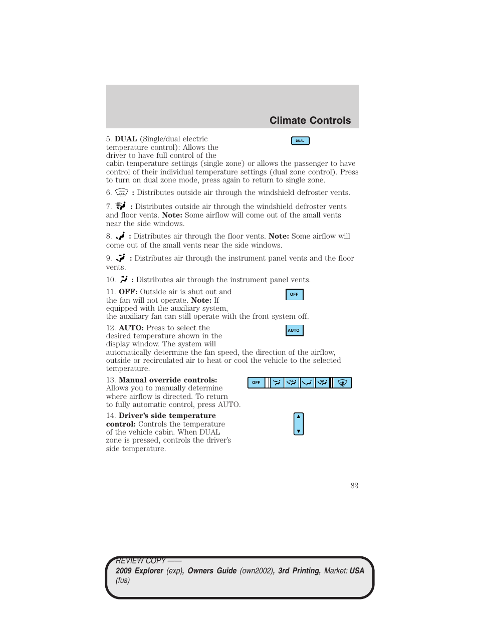 Climate controls | FORD 2009 Explorer v.3 User Manual | Page 83 / 405