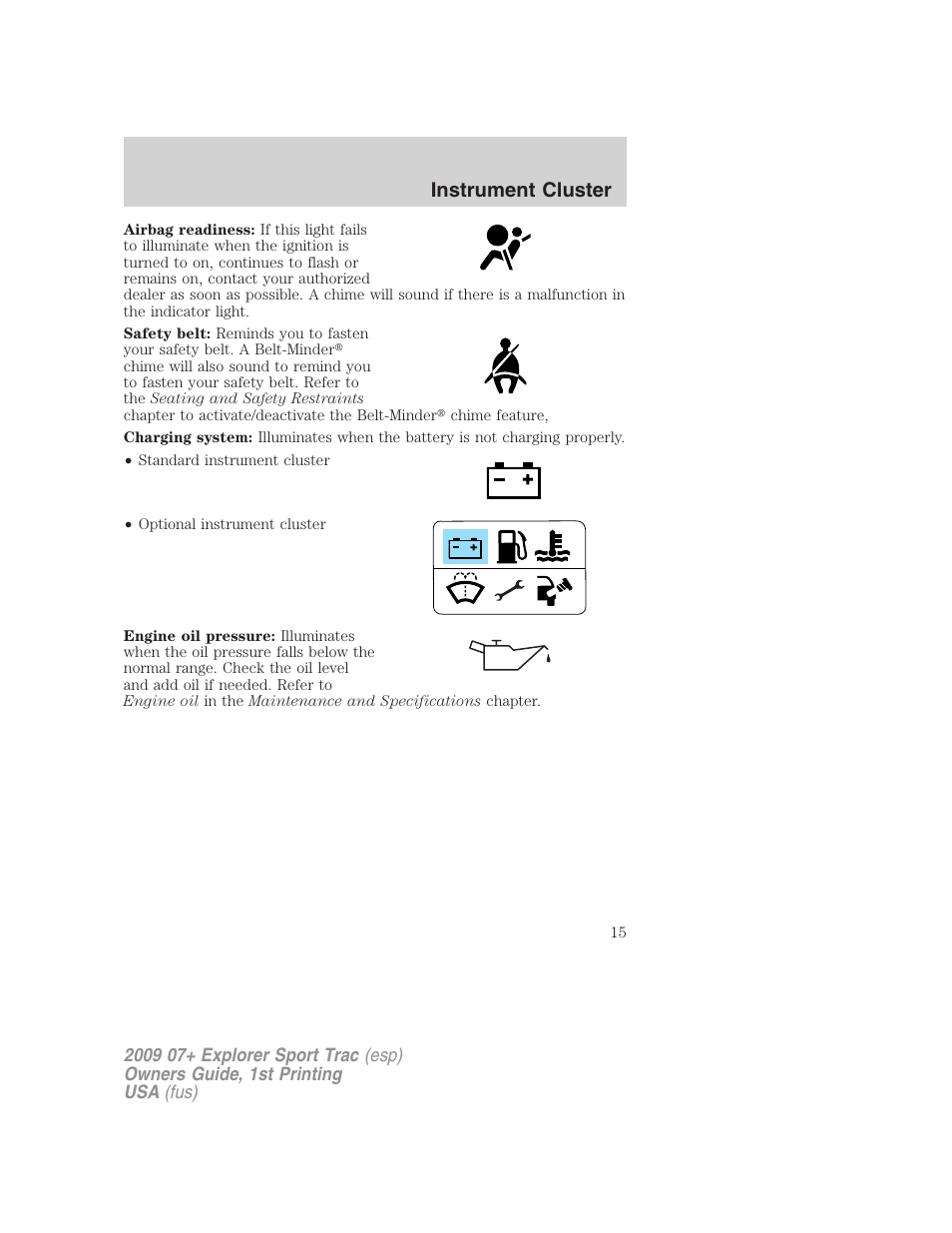 Instrument cluster | FORD 2009 Explorer Sport Trac v.1 User Manual | Page 15 / 356