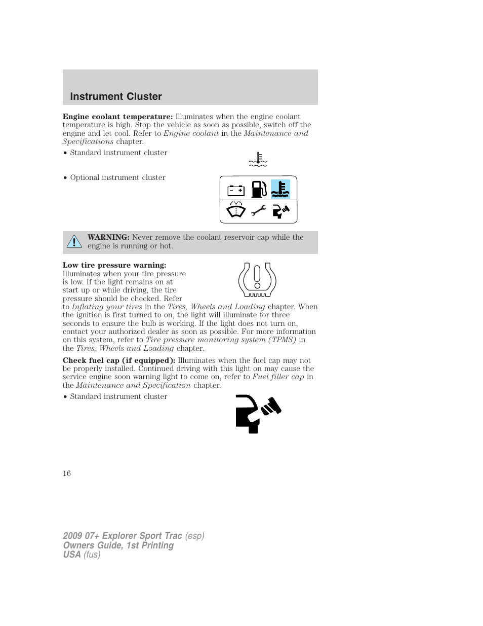 Instrument cluster | FORD 2009 Explorer Sport Trac v.1 User Manual | Page 16 / 356