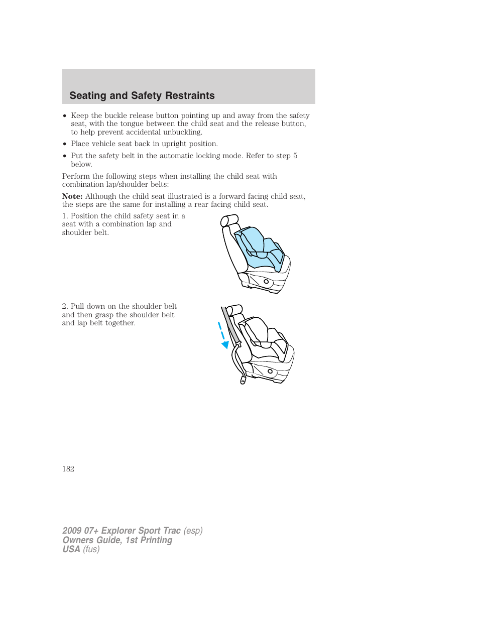 Seating and safety restraints | FORD 2009 Explorer Sport Trac v.1 User Manual | Page 182 / 356