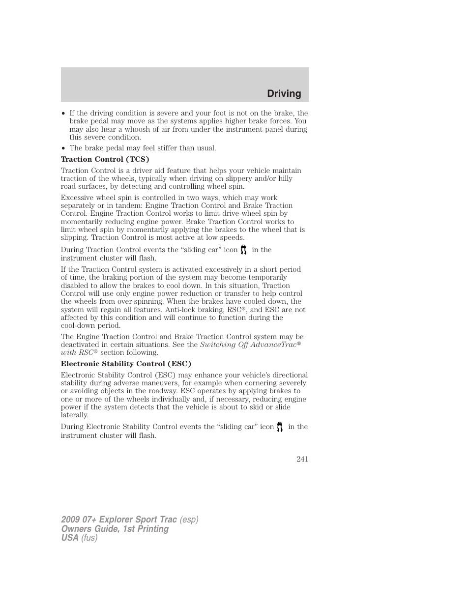 Driving | FORD 2009 Explorer Sport Trac v.1 User Manual | Page 241 / 356