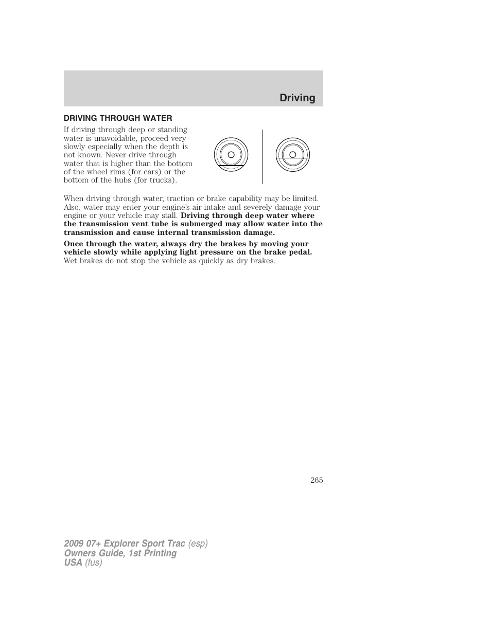 Driving through water, Driving | FORD 2009 Explorer Sport Trac v.1 User Manual | Page 265 / 356