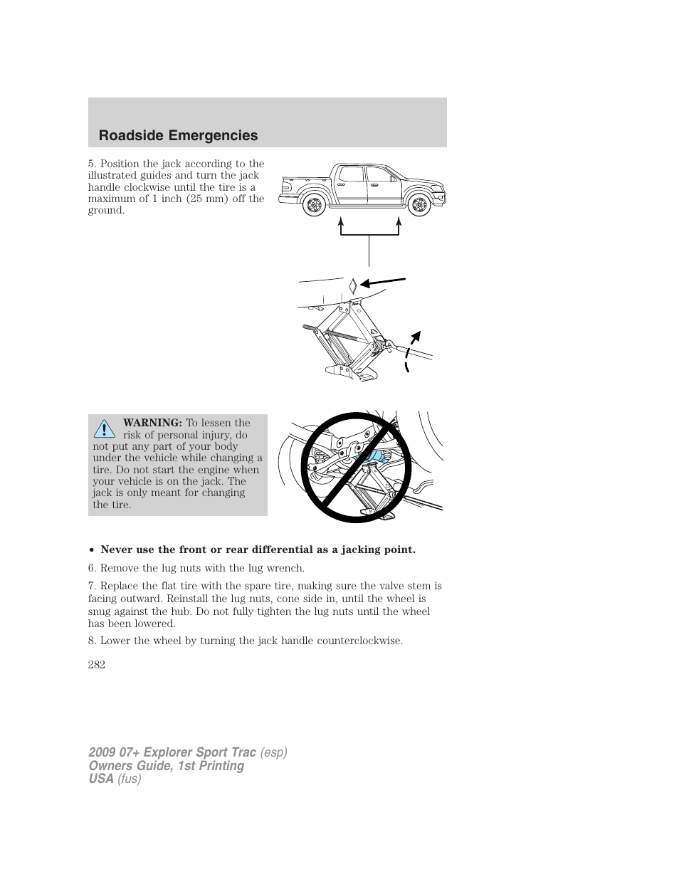Roadside emergencies | FORD 2009 Explorer Sport Trac v.1 User Manual | Page 282 / 356