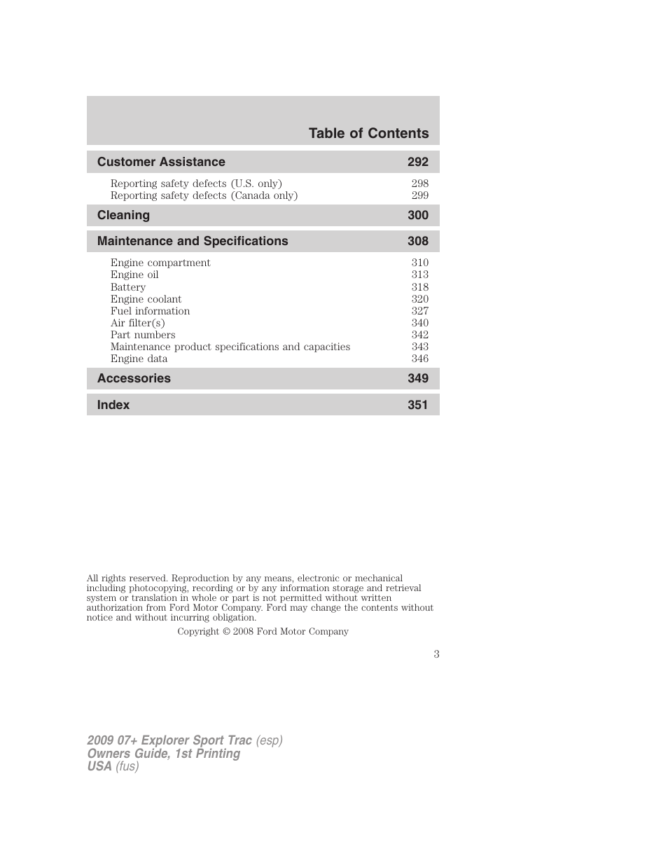 FORD 2009 Explorer Sport Trac v.1 User Manual | Page 3 / 356