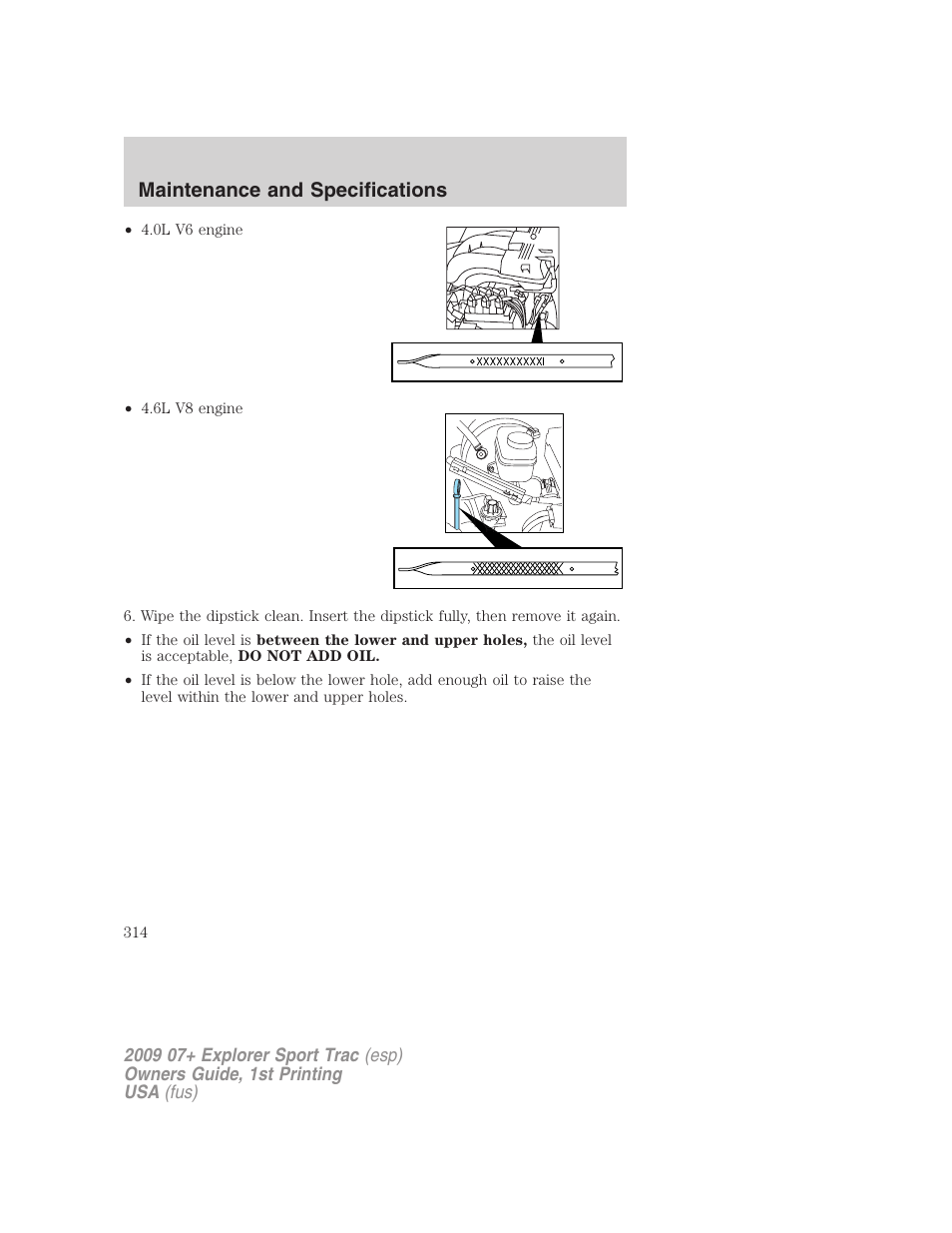 Maintenance and specifications | FORD 2009 Explorer Sport Trac v.1 User Manual | Page 314 / 356