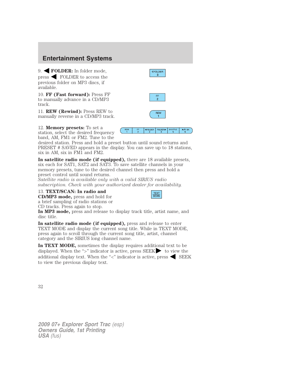 Entertainment systems | FORD 2009 Explorer Sport Trac v.1 User Manual | Page 32 / 356