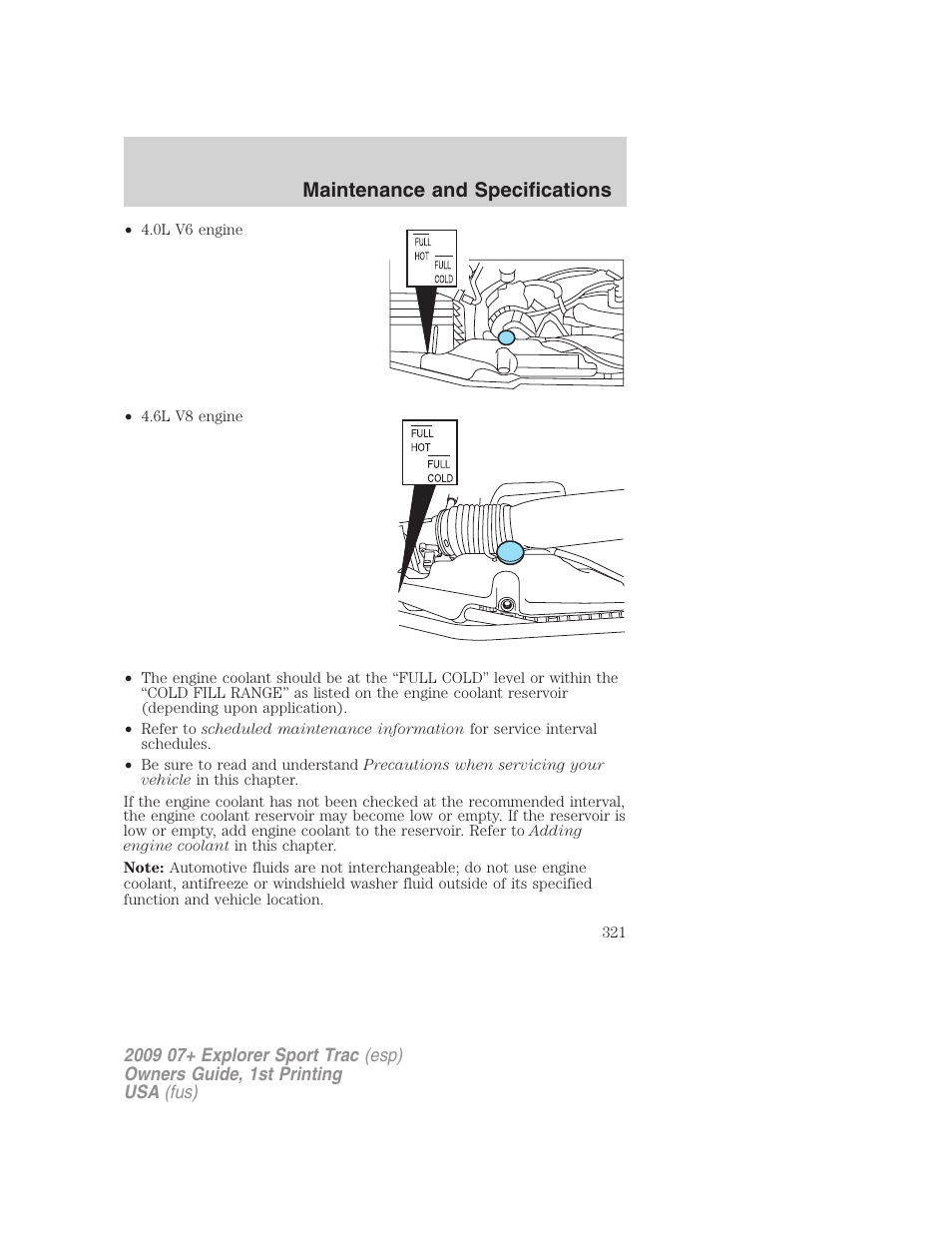 Maintenance and specifications | FORD 2009 Explorer Sport Trac v.1 User Manual | Page 321 / 356