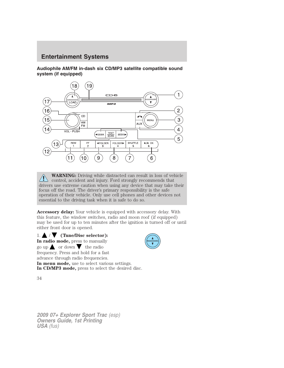 Am/fm stereo with in-dash six cd, Entertainment systems | FORD 2009 Explorer Sport Trac v.1 User Manual | Page 34 / 356