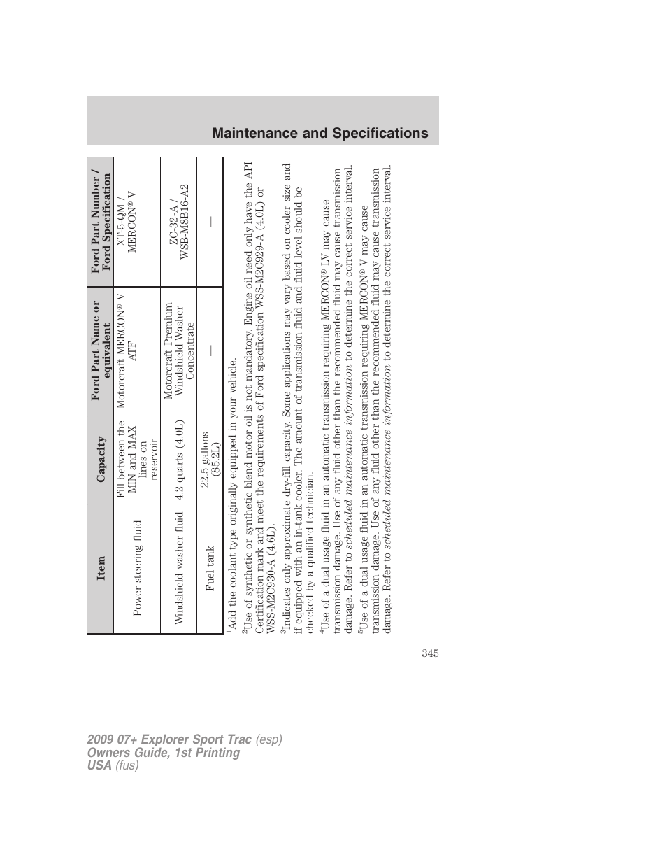 Maintenance and specifications | FORD 2009 Explorer Sport Trac v.1 User Manual | Page 345 / 356