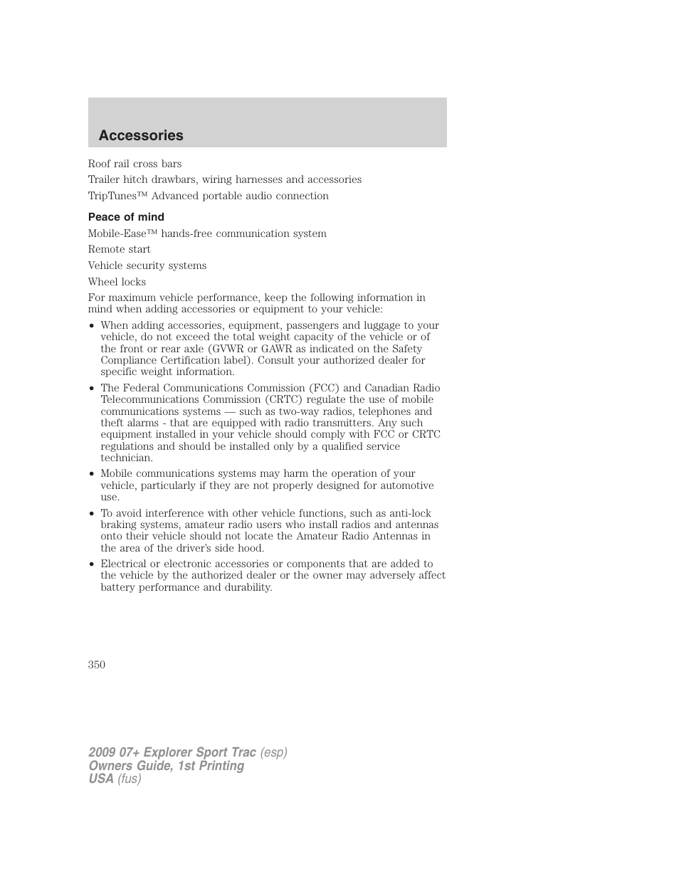 Peace of mind, Accessories | FORD 2009 Explorer Sport Trac v.1 User Manual | Page 350 / 356