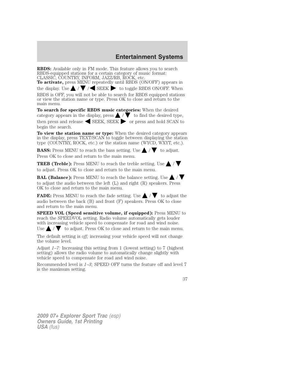Entertainment systems | FORD 2009 Explorer Sport Trac v.1 User Manual | Page 37 / 356