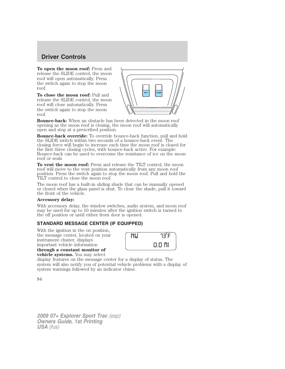 Standard message center (if equipped), Message center, Driver controls | FORD 2009 Explorer Sport Trac v.1 User Manual | Page 84 / 356