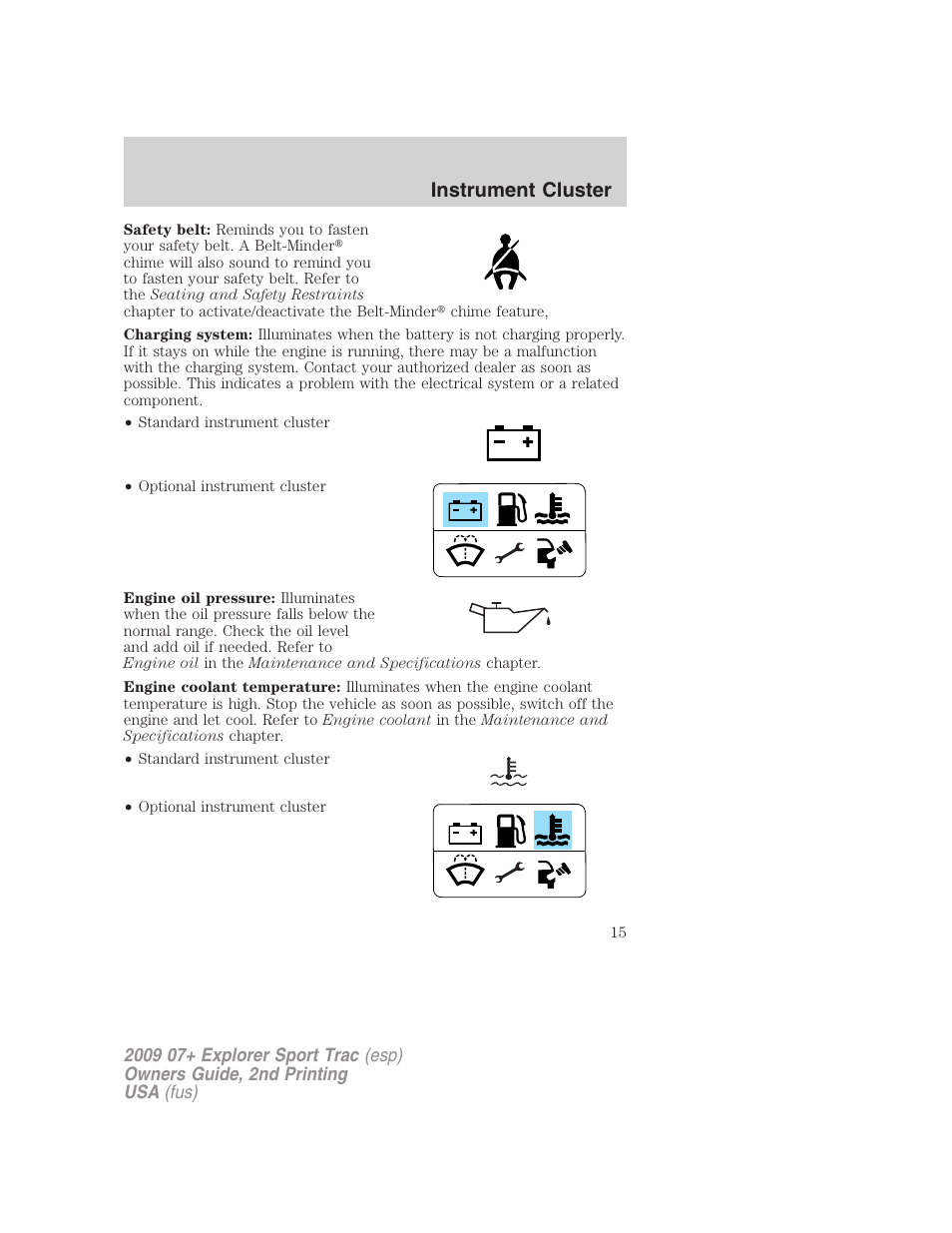 Instrument cluster | FORD 2009 Explorer Sport Trac v.2 User Manual | Page 15 / 351