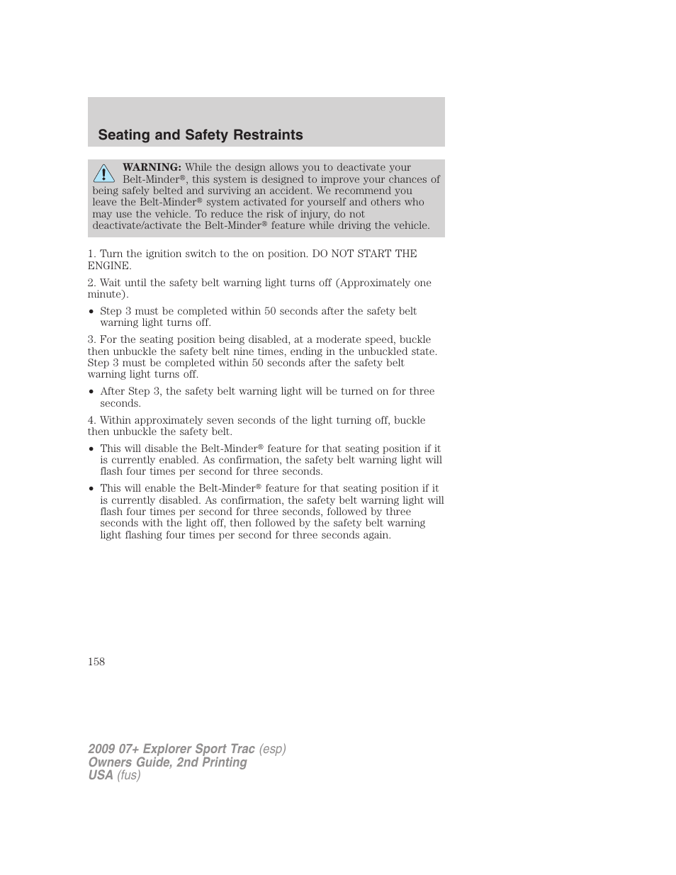 Seating and safety restraints | FORD 2009 Explorer Sport Trac v.2 User Manual | Page 158 / 351
