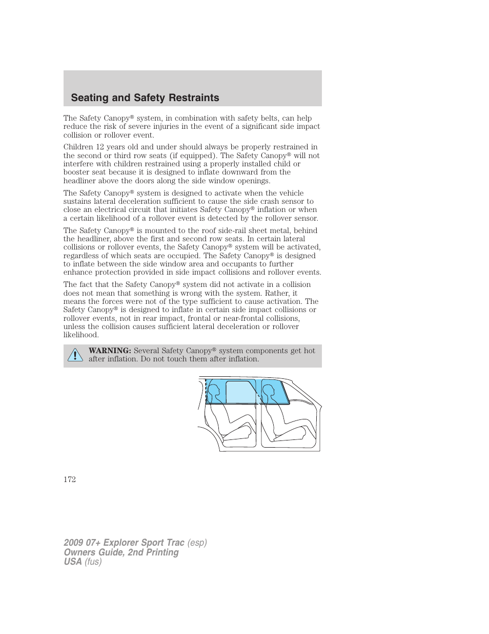 Seating and safety restraints | FORD 2009 Explorer Sport Trac v.2 User Manual | Page 172 / 351