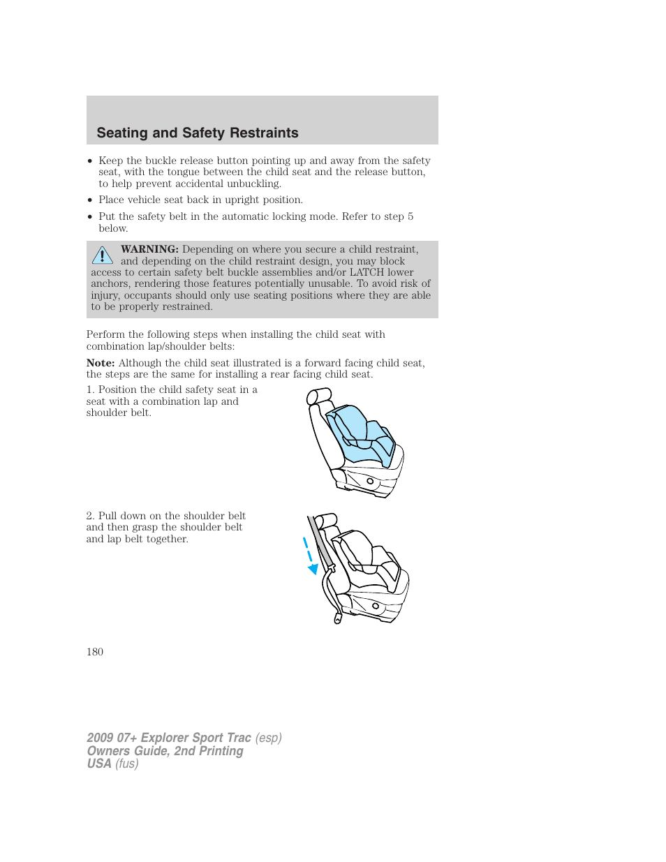 Seating and safety restraints | FORD 2009 Explorer Sport Trac v.2 User Manual | Page 180 / 351