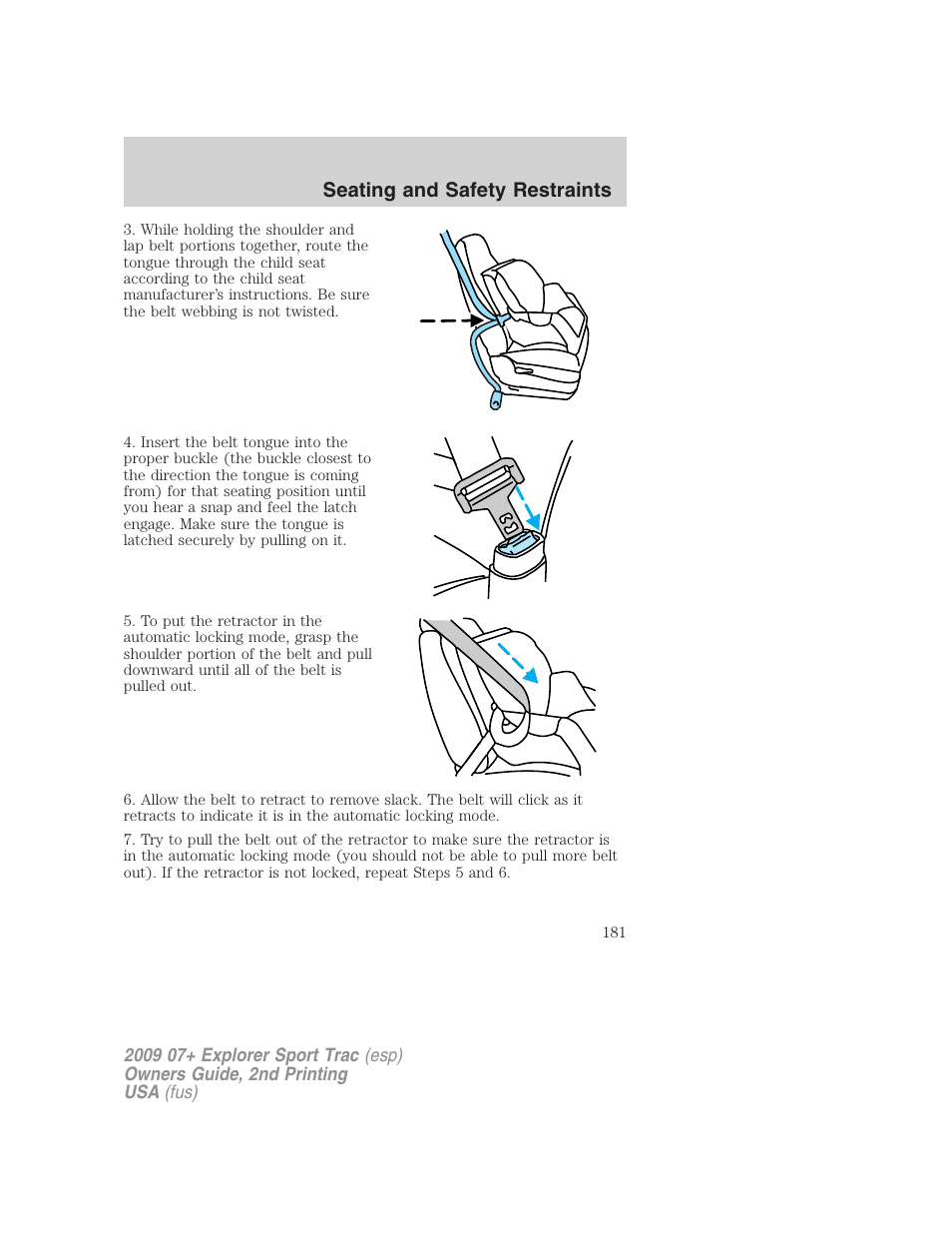 Seating and safety restraints | FORD 2009 Explorer Sport Trac v.2 User Manual | Page 181 / 351