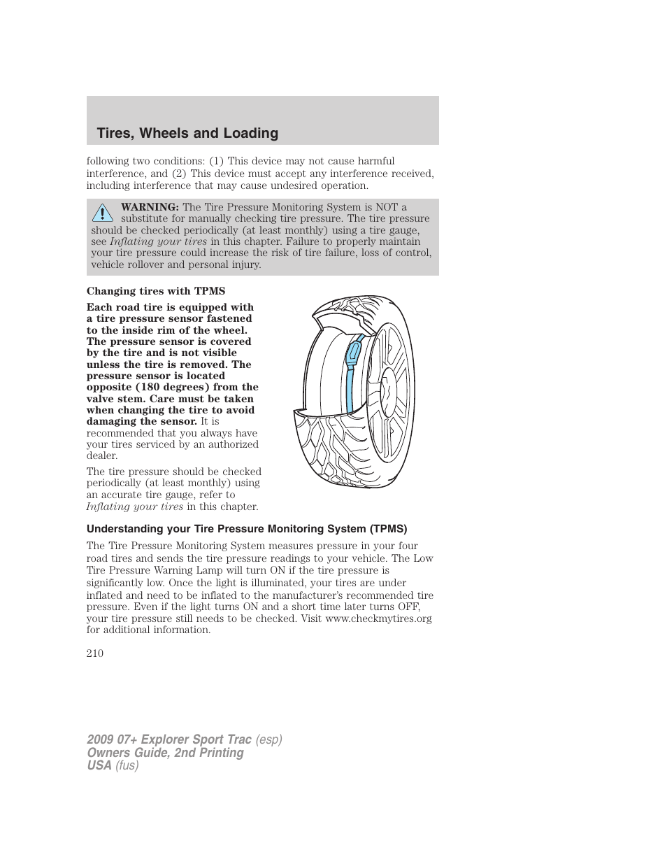 Tires, wheels and loading | FORD 2009 Explorer Sport Trac v.2 User Manual | Page 210 / 351