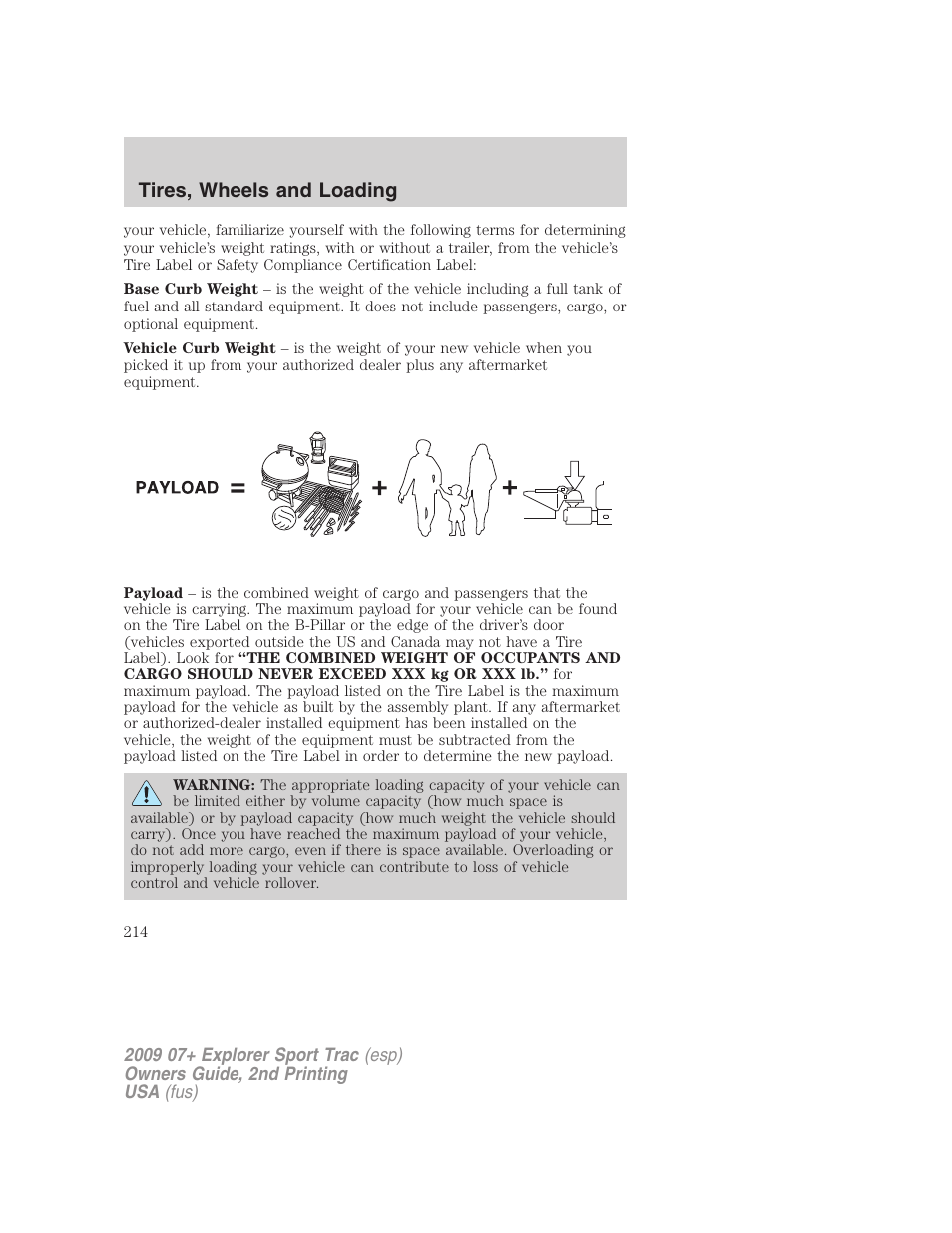 Tires, wheels and loading | FORD 2009 Explorer Sport Trac v.2 User Manual | Page 214 / 351