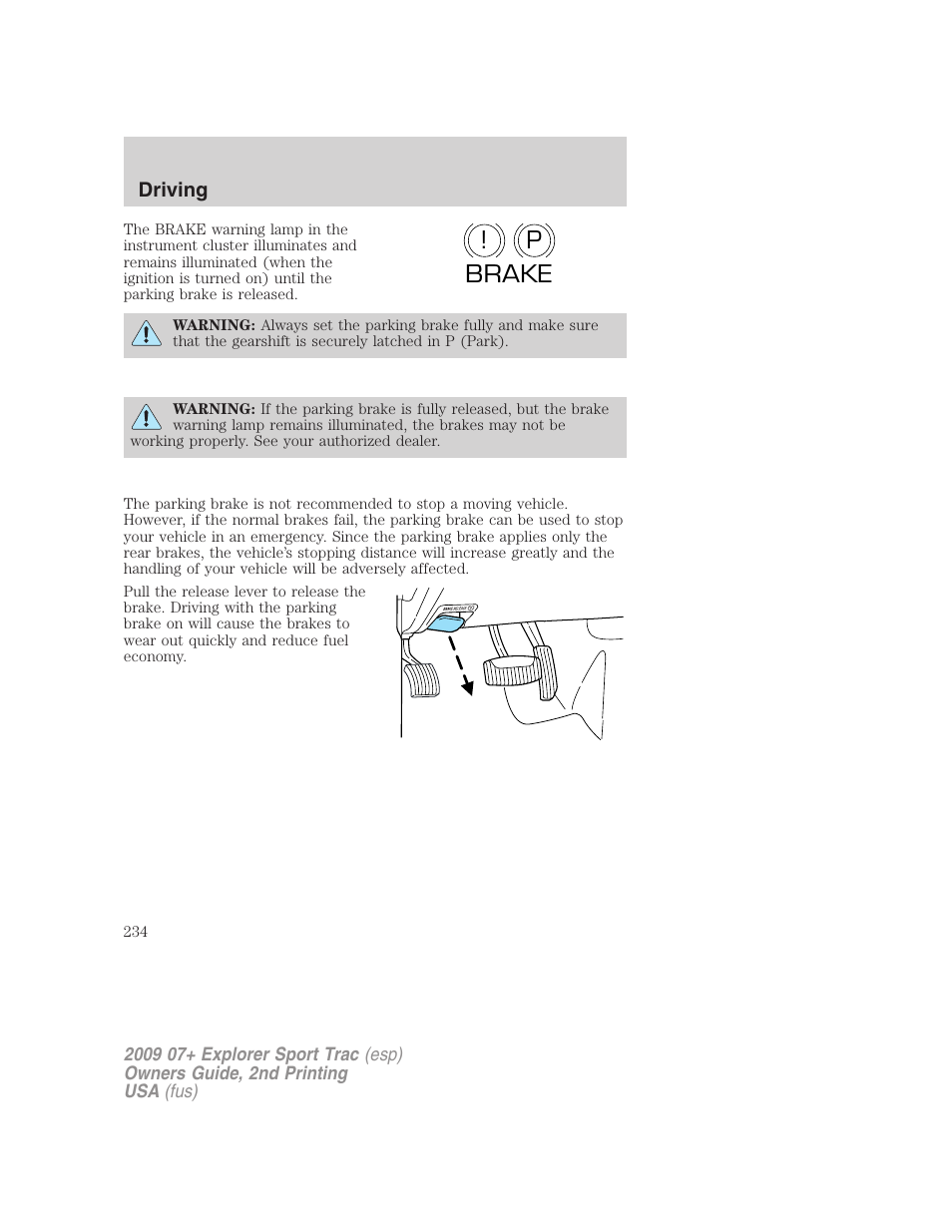 P! brake | FORD 2009 Explorer Sport Trac v.2 User Manual | Page 234 / 351