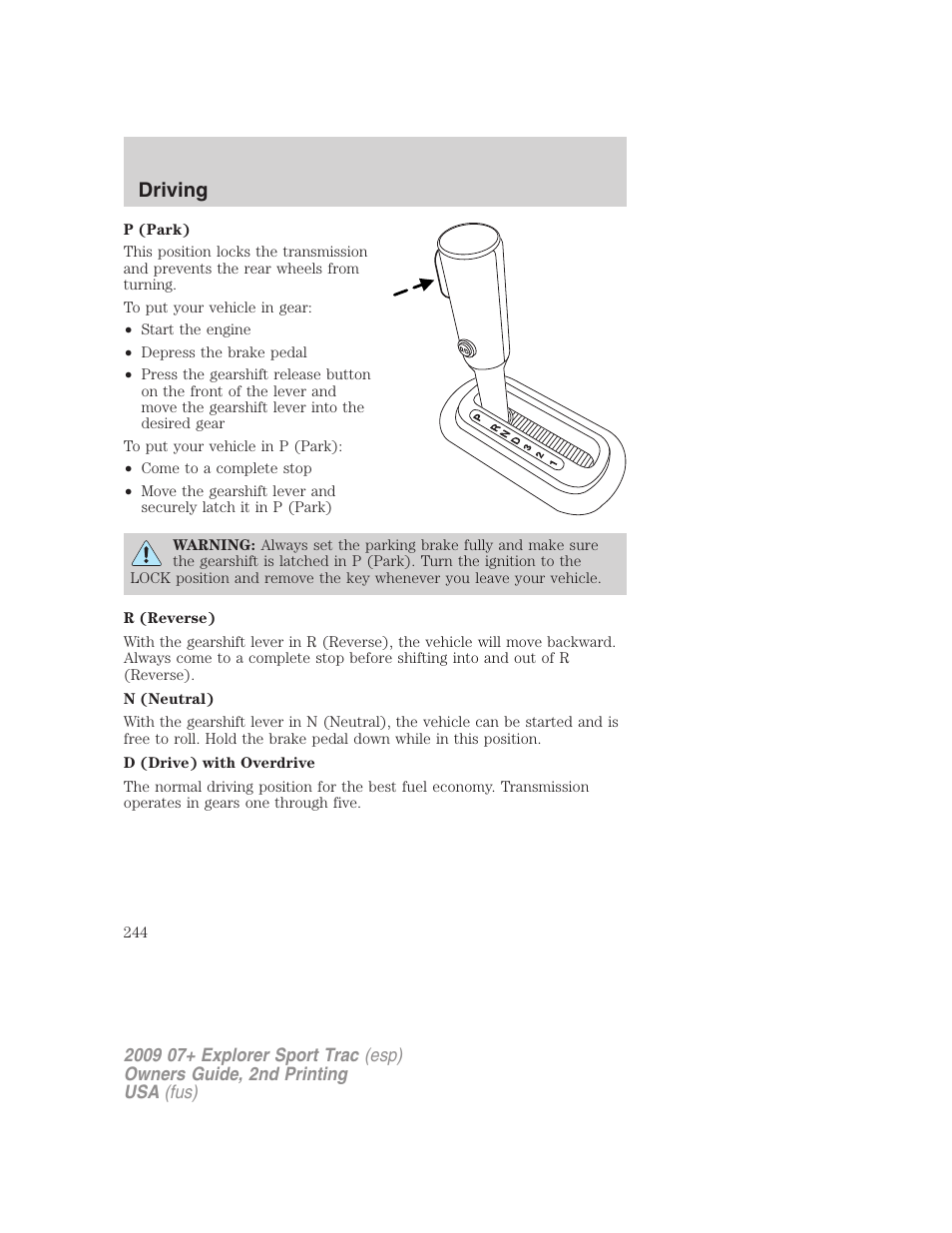 Driving | FORD 2009 Explorer Sport Trac v.2 User Manual | Page 244 / 351