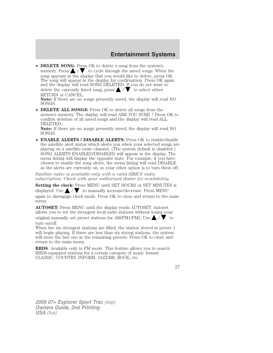 Entertainment systems | FORD 2009 Explorer Sport Trac v.2 User Manual | Page 27 / 351