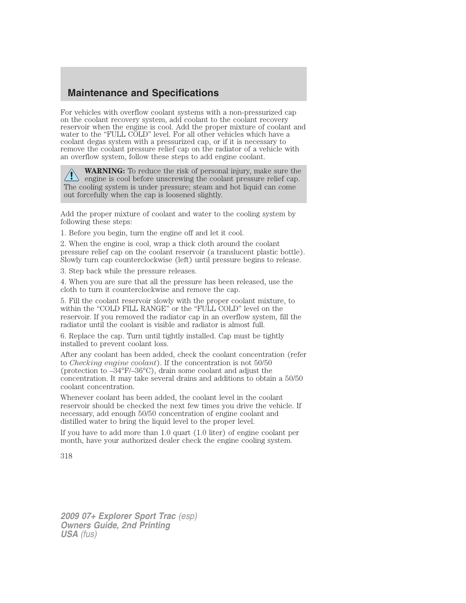 Maintenance and specifications | FORD 2009 Explorer Sport Trac v.2 User Manual | Page 318 / 351