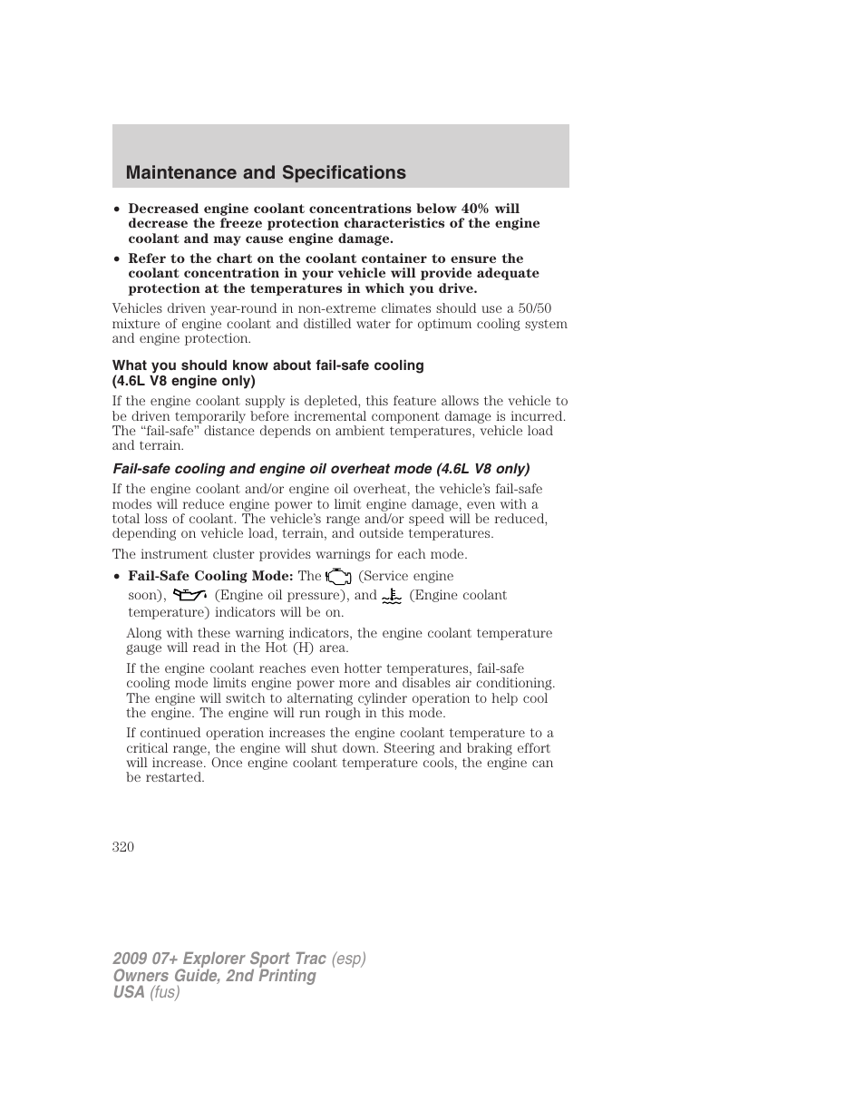 Maintenance and specifications | FORD 2009 Explorer Sport Trac v.2 User Manual | Page 320 / 351