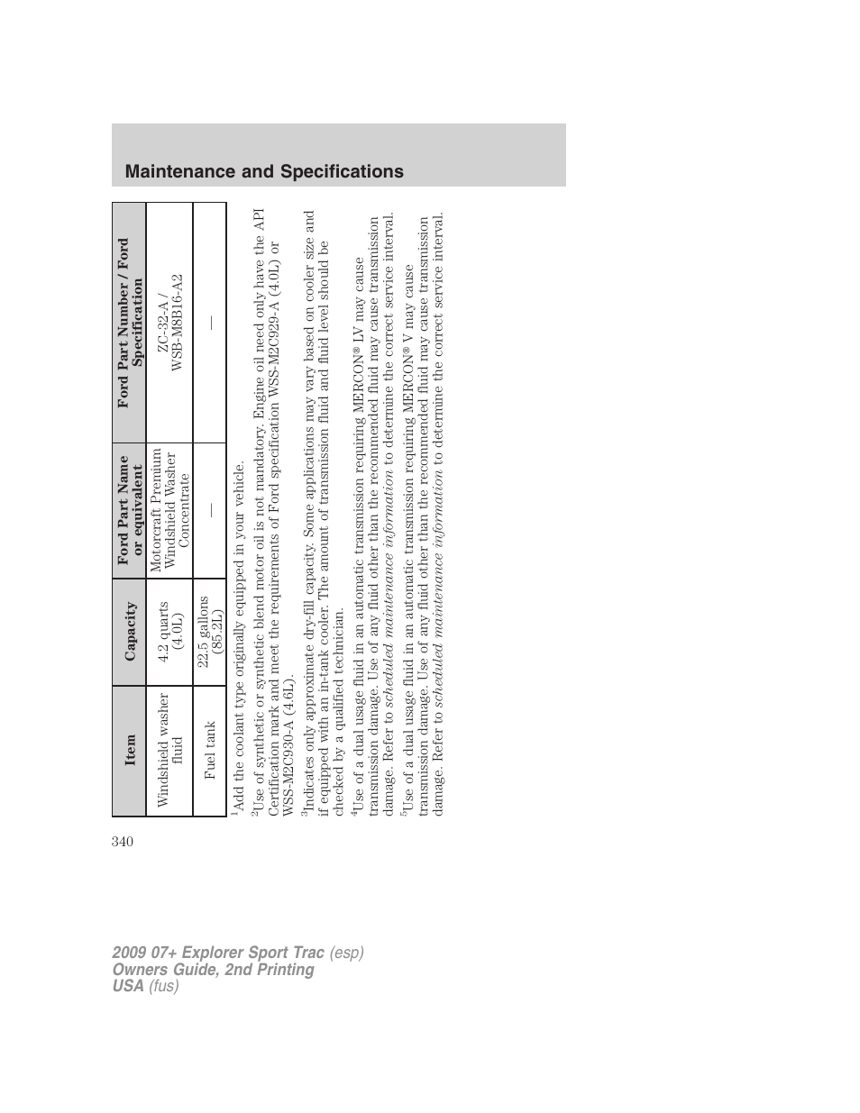 Maintenance and specifications | FORD 2009 Explorer Sport Trac v.2 User Manual | Page 340 / 351